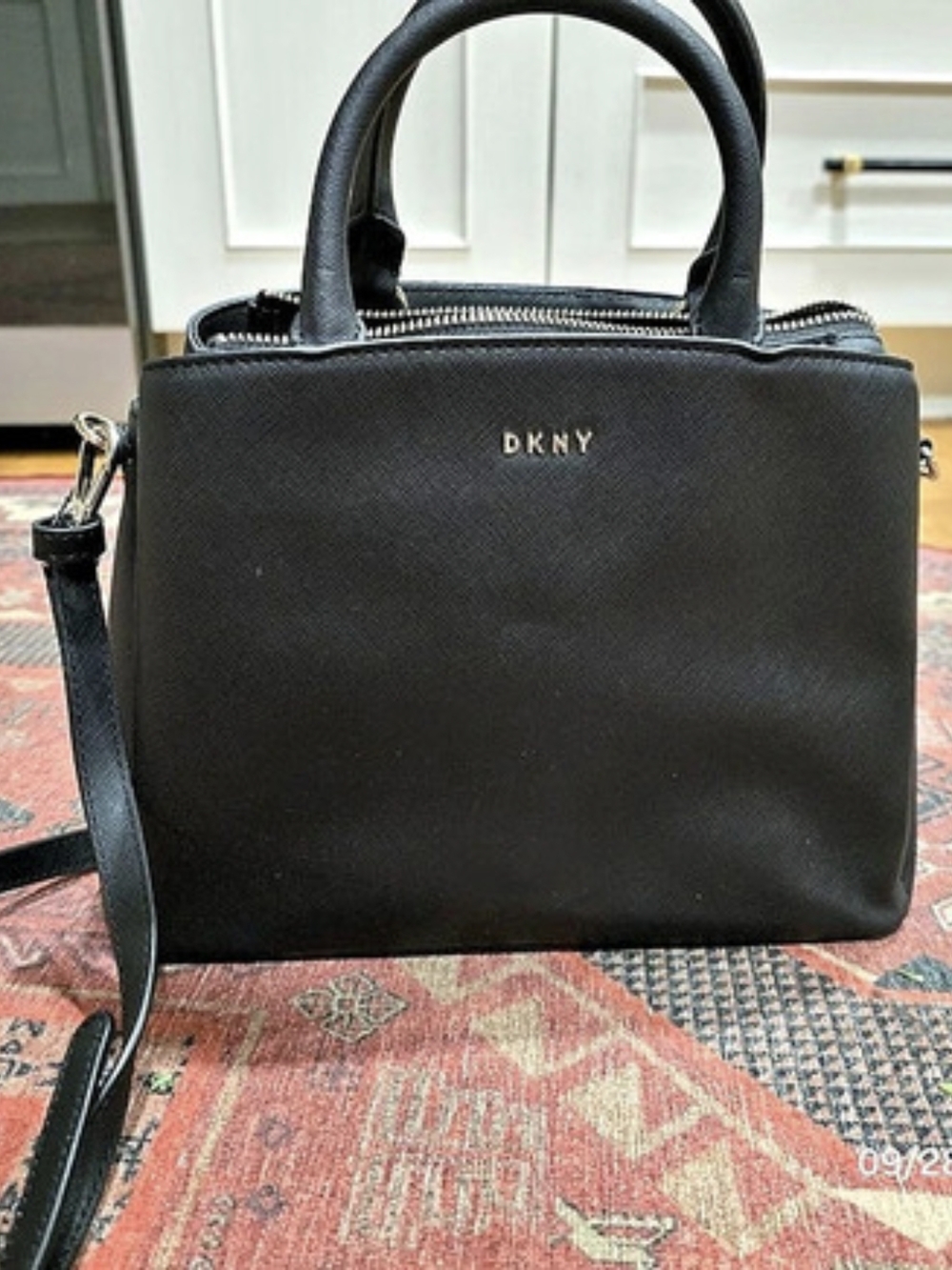 DKNY Bryant Park Saffiano Leather Double Zip Satchel Black